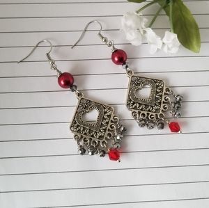 Red Pearl Drop Earrings